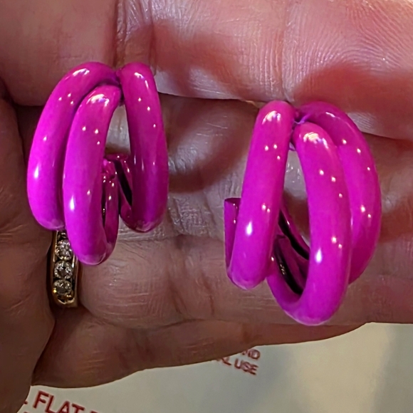 Pink Triple Layer Hoop Earrings - Picture 5 of 7